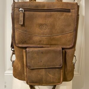 Mac Case Premium Brown Leather Men's Ipad Backpack/Crossbody Bag